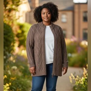 VTG 90’s Cotton Country Sweater Womens L Heathered Cable Knit Fisherman Grandpa